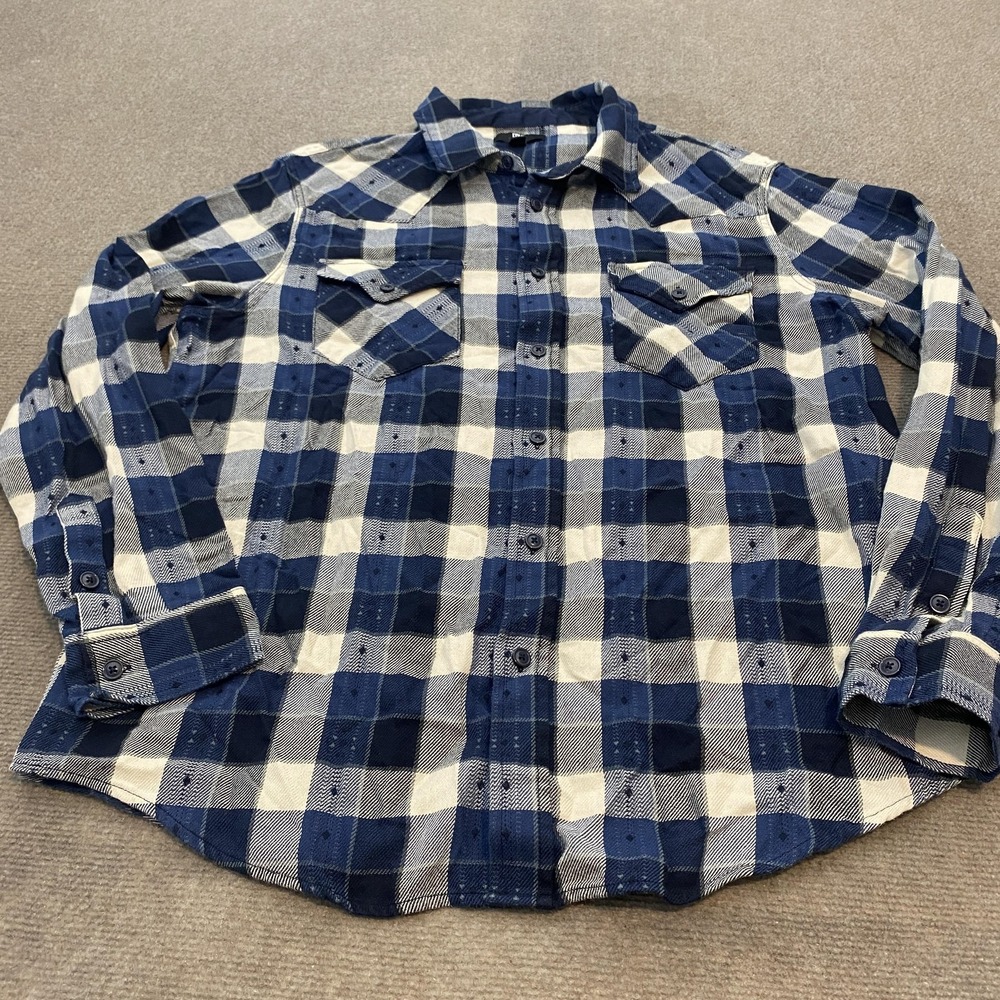 Frye Shirt Mens XL Blue White Plaid Flannel Button Down Long Sleeve Cotton